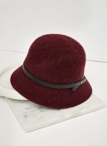 Vegan Leather Trim Cloche Hat, Red