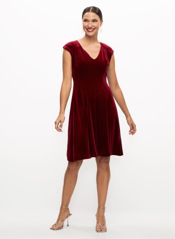 Velvet Cap Sleeve Dress, Red
