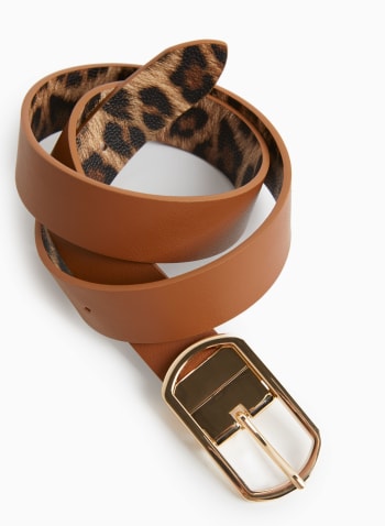Reversible Leopard Print Belt, Beige