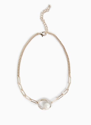Open Oval & Pearl Pendant Necklace, Pearl