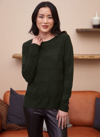 Ottoman Striped Sweater, Forest Green