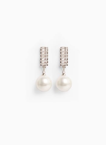 Crystal Baguette & Pearl Earrings, Pearl