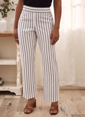 Pull-on Stripe Print Straight Leg Pants, White