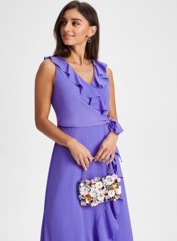 Wrap Style Ruffle Dress, Light Violet