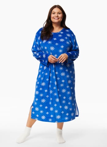Printed Velour Nightgown, Blue