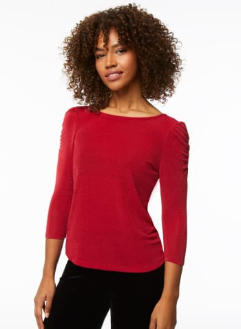 Sleeve Detail Glitter Top, Red