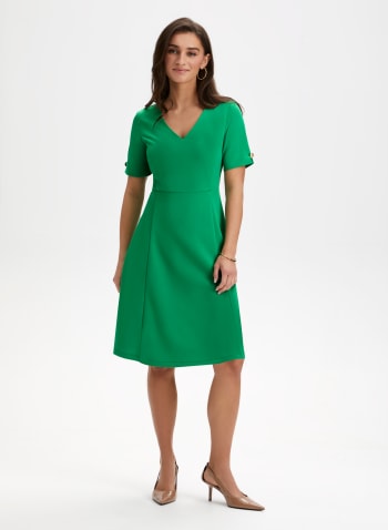 Elbow Sleeve Button Detail Dress, Palm Green