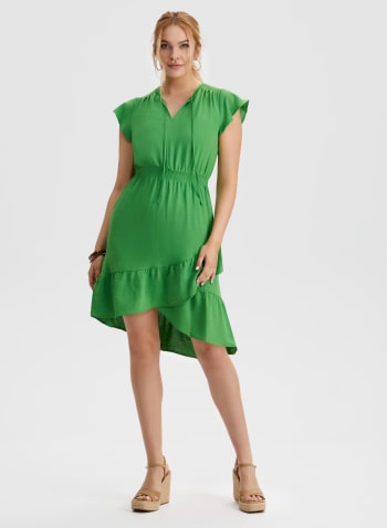 Smocked Waist Ruffle Dress, Mint Green
