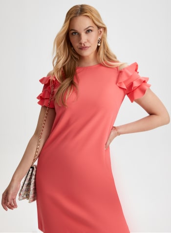 Short Ruffle Detail Dress, Coral Orange