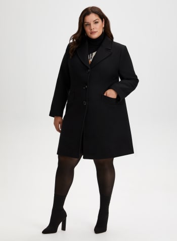 Mid-Length Wool Blend Coat, Black