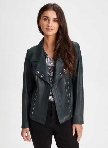 Stud Detail Faux Suede Jacket, Forest Night