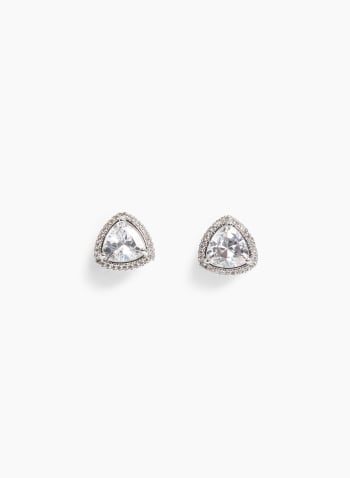 Triangle Crystal Stone Earrings, Silver