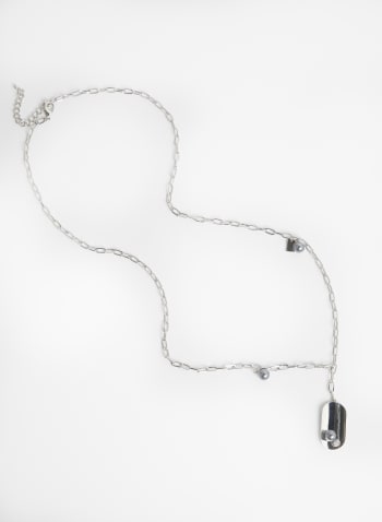 Chain Link Pearl Detail Necklace, Silver