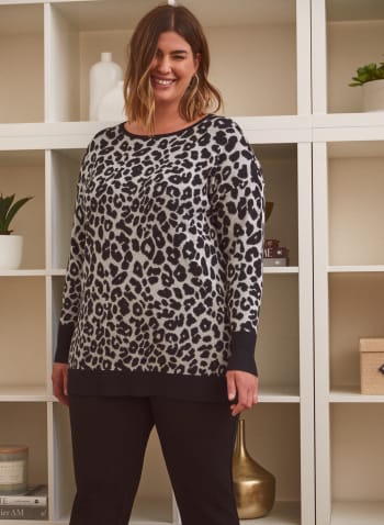 Leopard Print Sweater, Grey Pattern