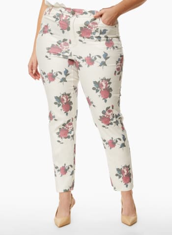 Floral Print Jeans, White Pattern