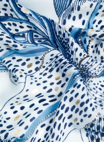 Foulard à motif floral, pois et inserts métallisés, Motif bleu