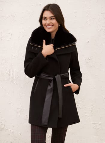Manteau en laine mélangée extensible avec veste plastron détachable, Noir