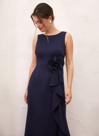 Rosette Detail Flounce Dress, Blue