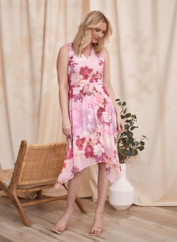 Floral Print Chiffon Midi Dress, Assorted