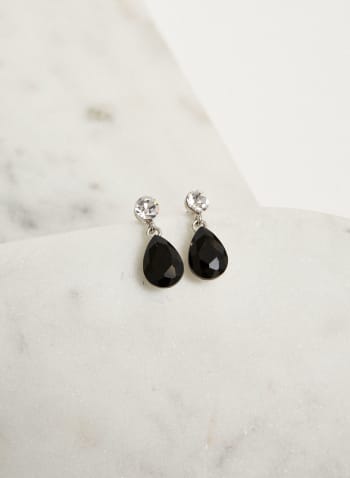 Teardrop Stone Dangle Earrings, Black
