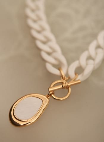Rubber Chain Link Pendant Necklace, White