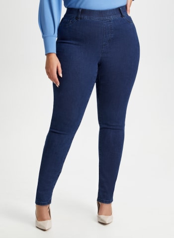 Straight Leg Pull-On Jeans, Light Blue