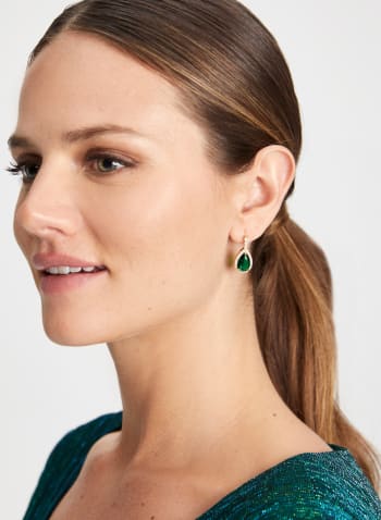 Boucles d'oreilles pendantes à pierre et cristaux, Motif vert