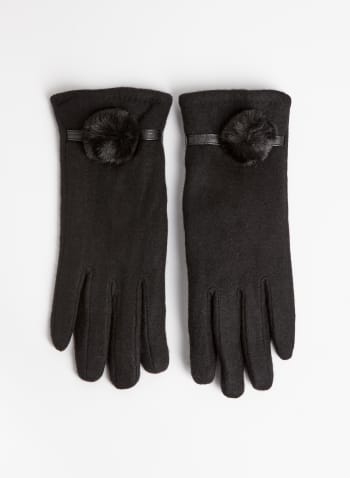 Pom Pom Detail Gloves, Black