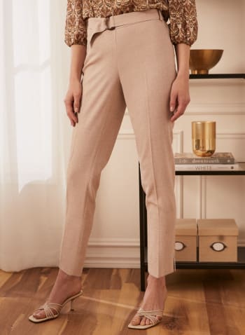 Belted Straight Leg Pull-On Pants, Off White