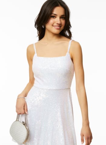 Square Neck Sequin Dress, White