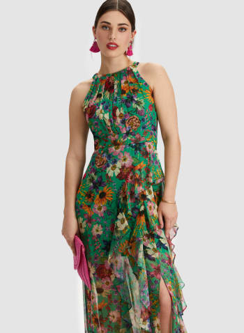 Floral Print Chiffon Dress, Mint Green