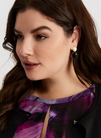 Oval Faceted Stone Earrings, Purple