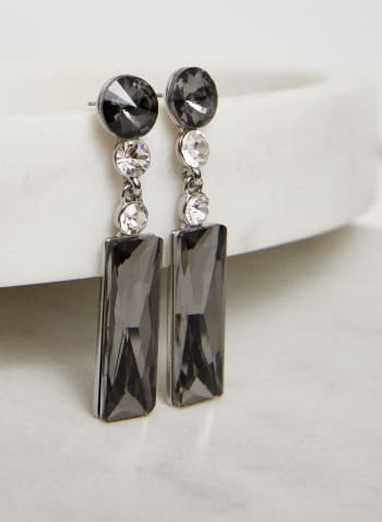 Stone & Crystal Dangle Earrings, Grey