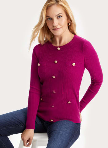 Button Detail Sweater, Beetroot Pink