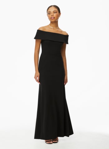 Bardot Neck Dress, Black