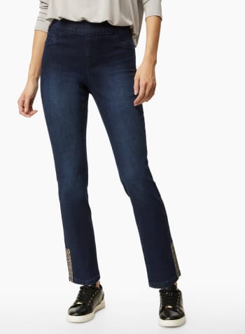 Straight Leg Pull-On Jeans, Blue