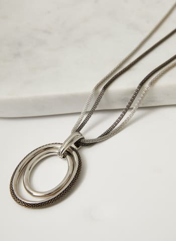 Oval Mesh Pendant Necklace, Silver