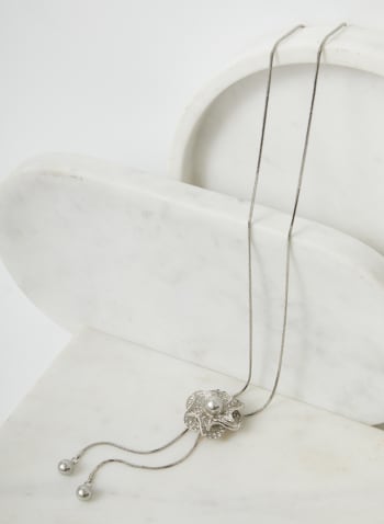 Pearl Pavé Pendant Necklace, Grey