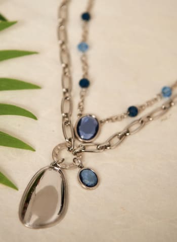 Double Row Charm Pendant Necklace, Blue