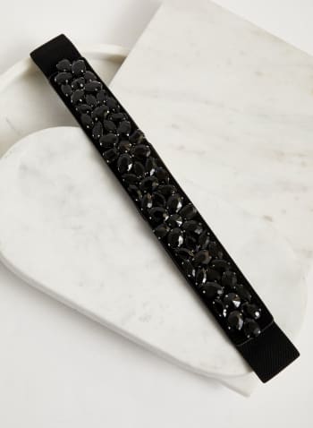 Ceinture élastique à détail de perles, Noir