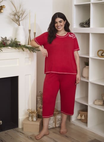 Contrast Stitch Pyjama Set, Red