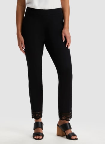 Lace Detail Pull-on Pants, Black