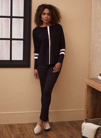Contrast Stripe Sweater, Black Pattern