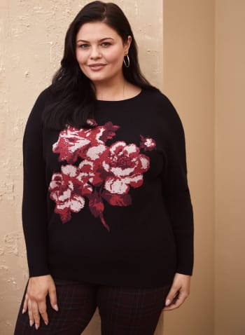 Floral Print Knit Pullover, Black Pattern
