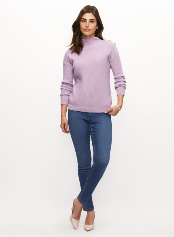 Jewelled Button Mock Neck Sweater, Orchid Purple
