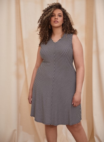 Stripe Print Dress, Black Pattern
