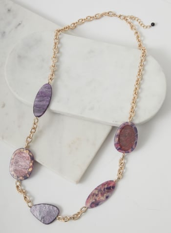 Marbled Resin Insert Necklace, Purple