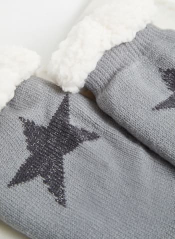 Star Motif Cozy Knit Socks, Grey