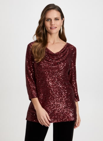 Sequin Embellished Tunic Top, Light Red