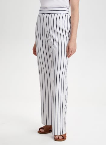 Pull-on Stripe Print Straight Leg Pants, White Pattern